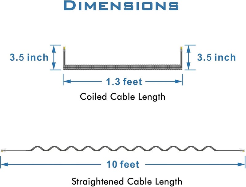 NECABLES 2Pack Phone Cord for Landline Telephone Handset Cord Curly Coiled Phone Cable RJ9 4P4C Male to Male Gray - Image 2